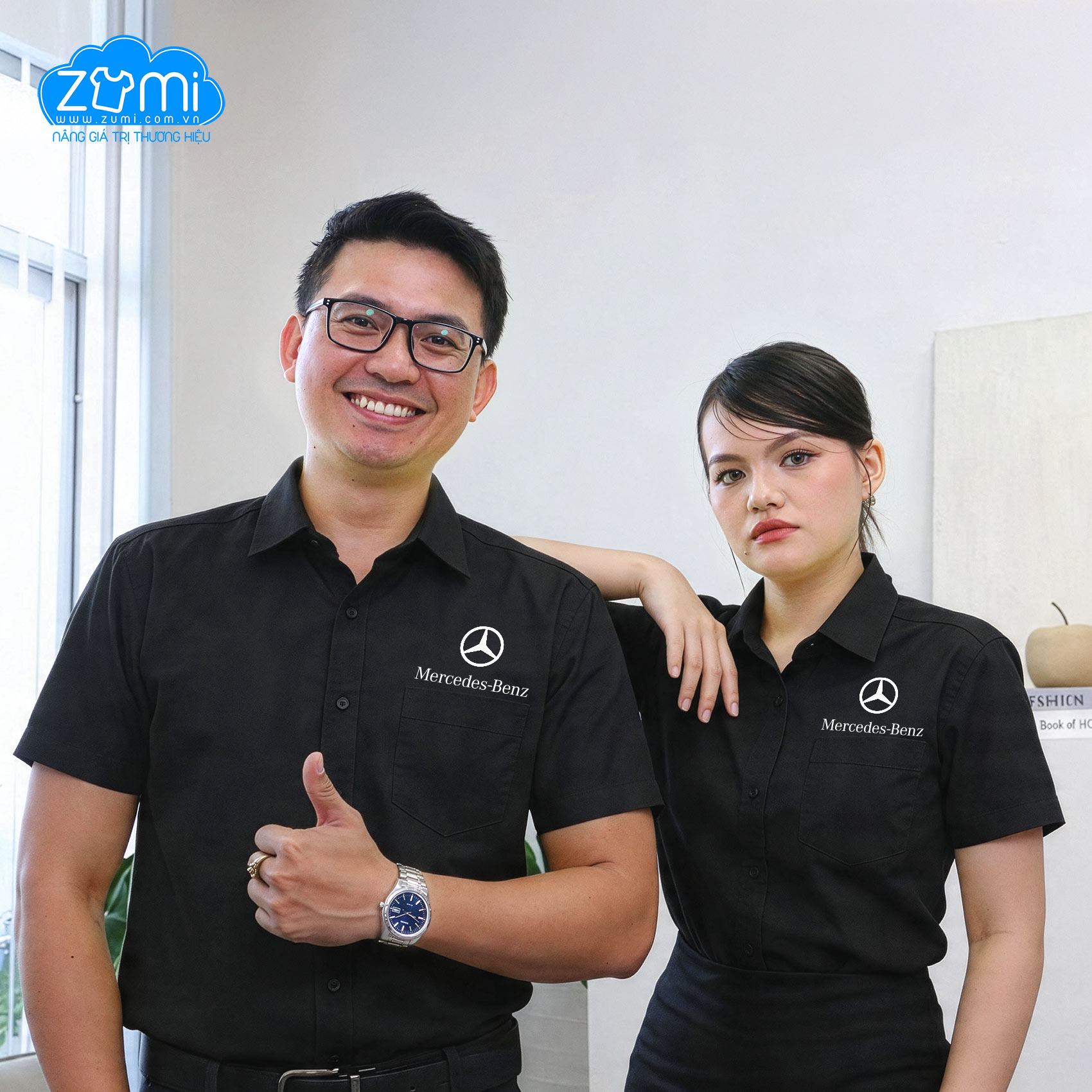 Áo Sơ Mi Đồng Phục Tay Ngắn Mercedes Benz