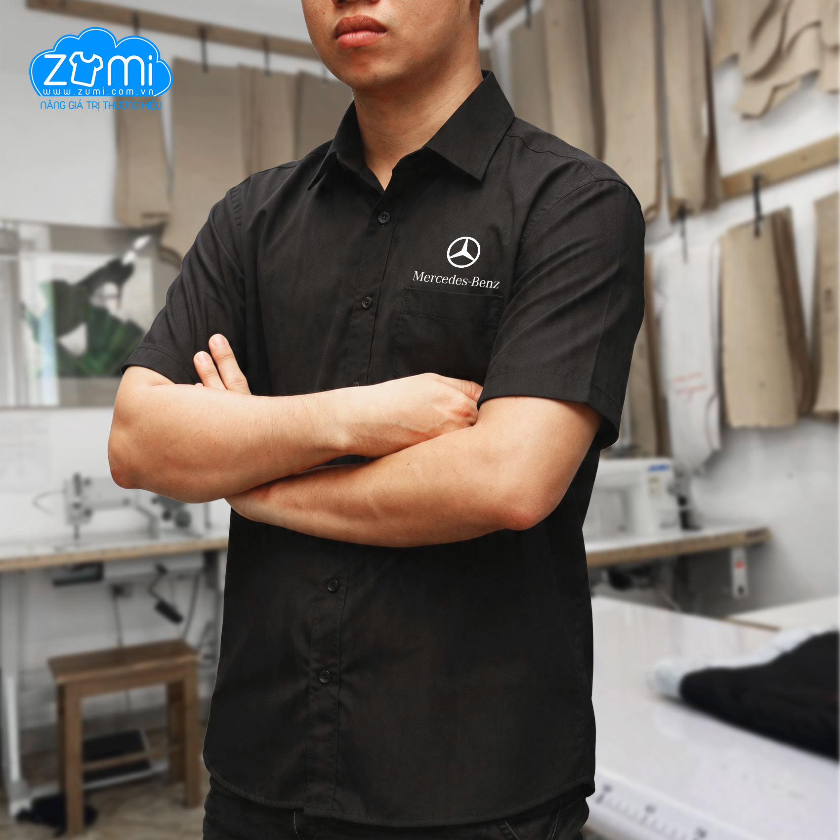 Áo Sơ Mi Đồng Phục Tay Ngắn Mercedes Benz