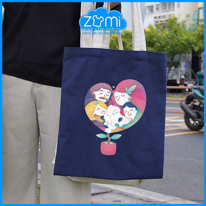 Túi Tote Canvas in 3D Màu Xanh