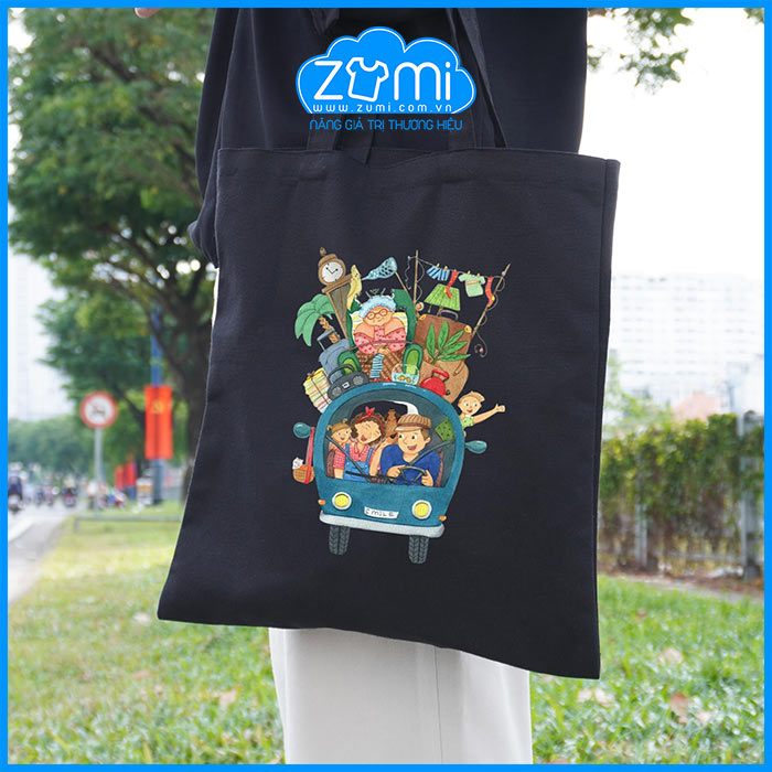 Túi Tote Canvas in 3D Màu Đen