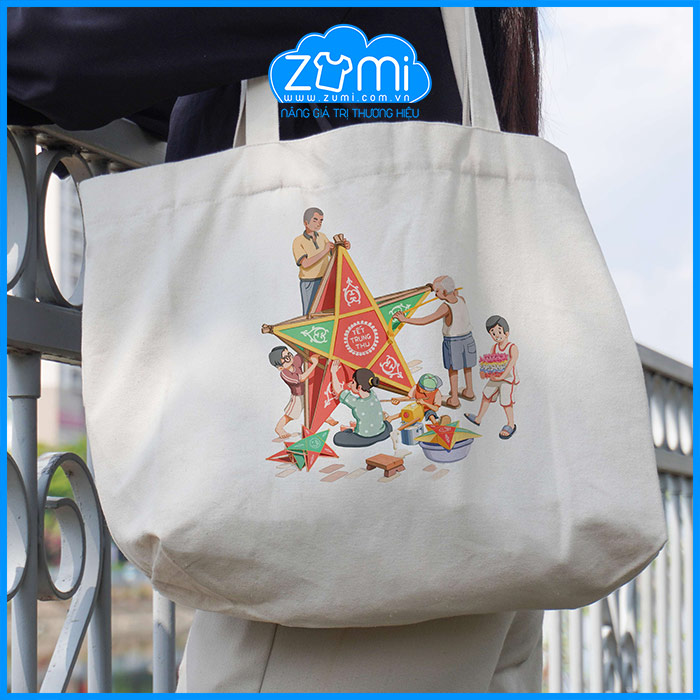 Túi Tote Canvas in 3D Màu Trắng