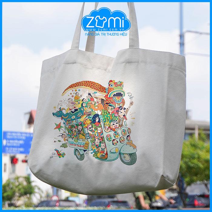 Túi Tote Canvas in 3D Màu Trắng