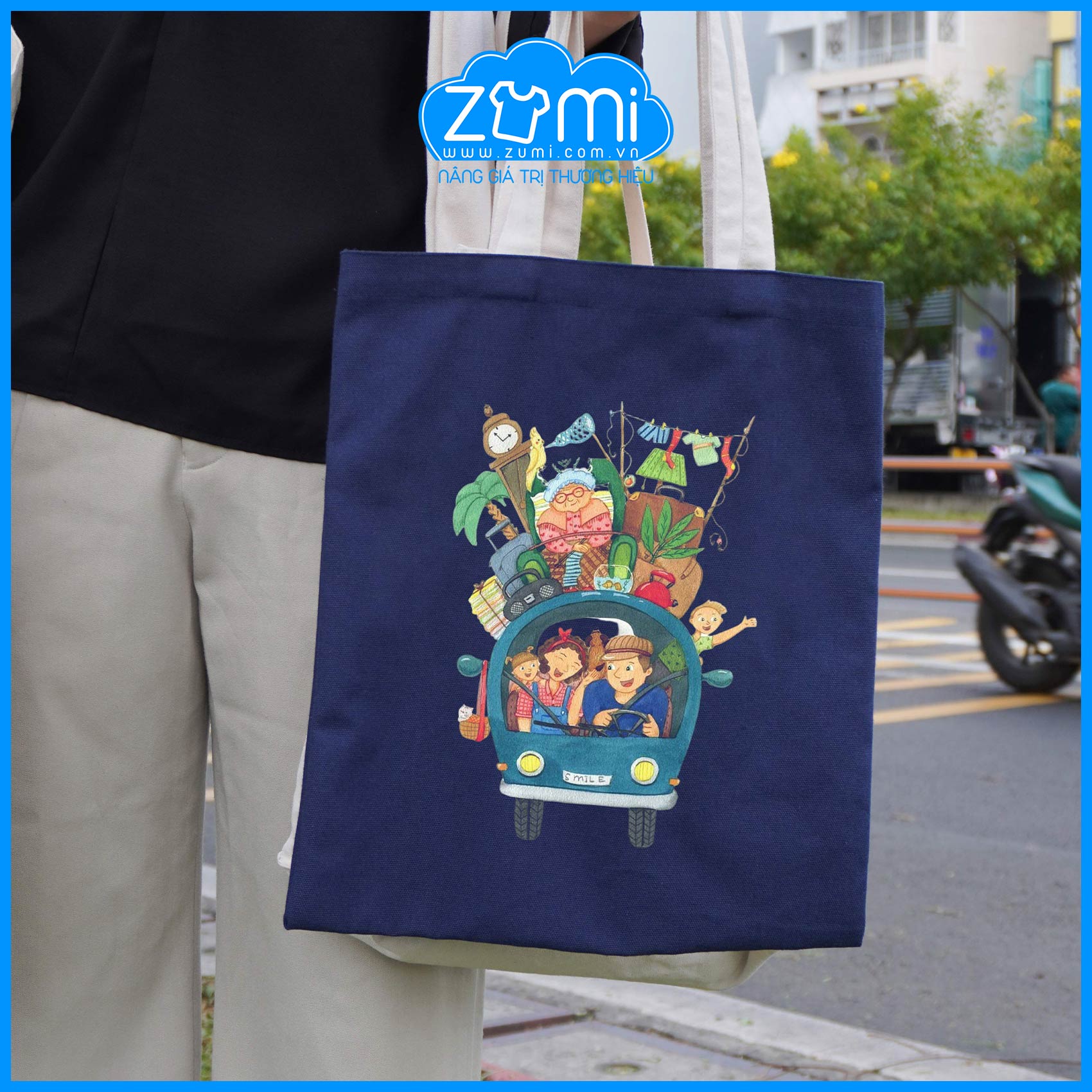 Túi Tote Canvas in 3D Màu Xanh