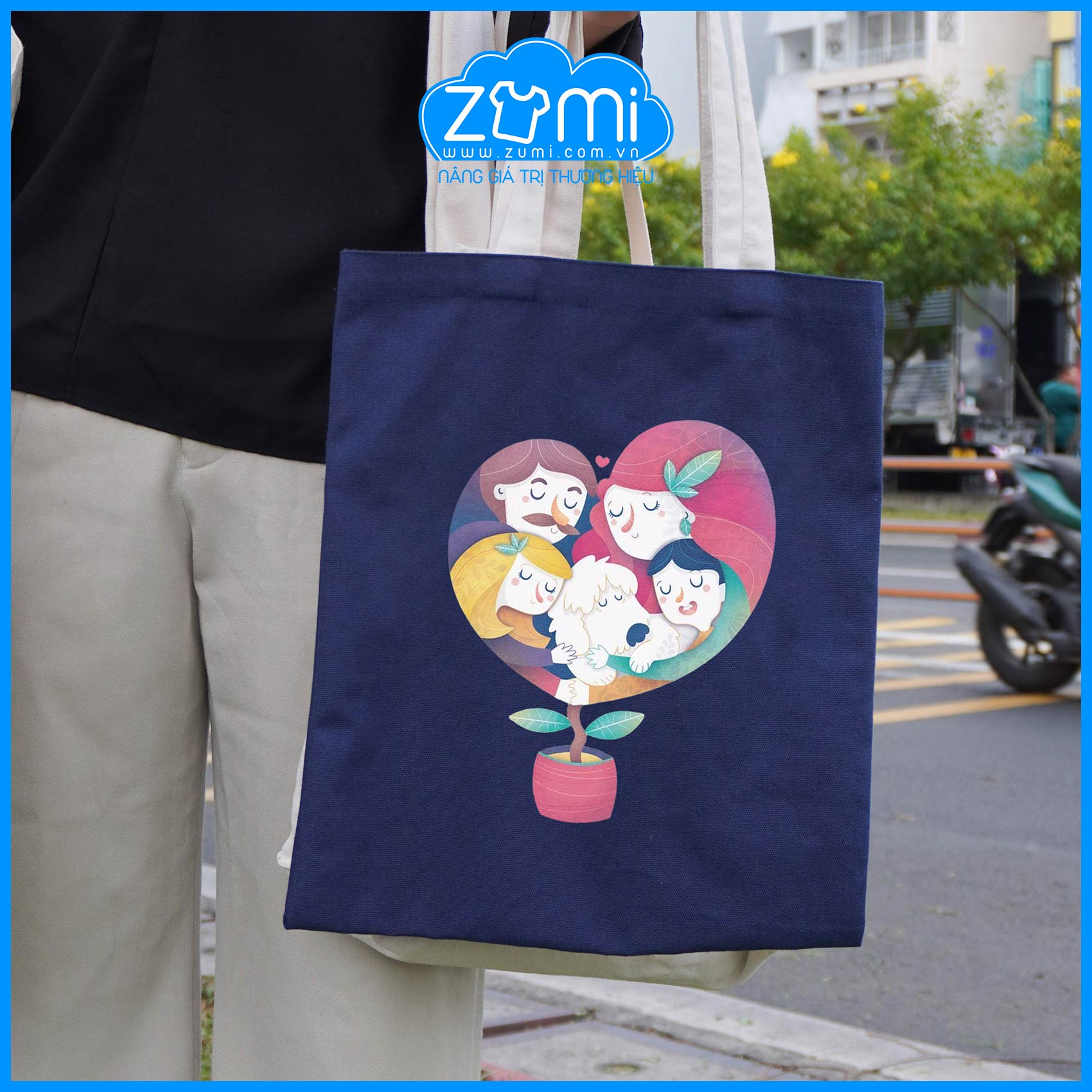 Túi Tote Canvas in 3D Màu Xanh